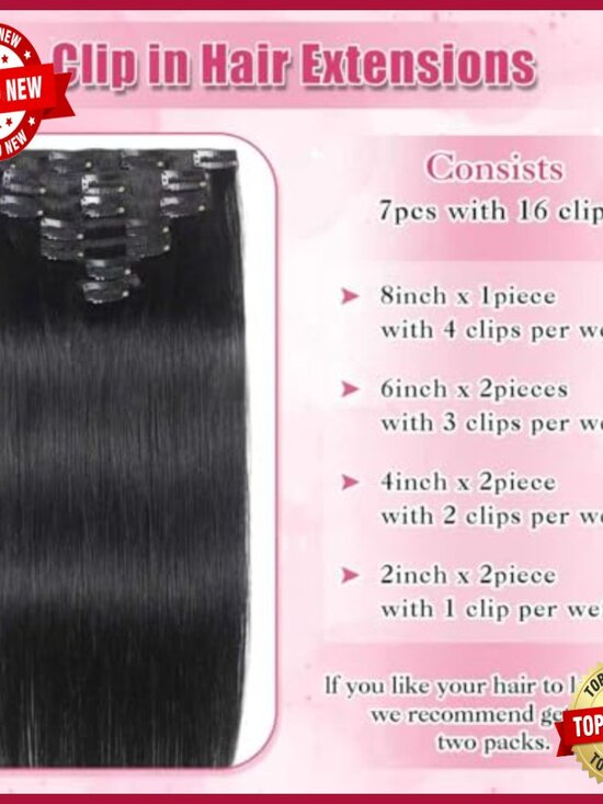 120g Clip In Human Hair Extensions 7pcs 18in Straight Remy Salon Grade main image 4